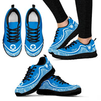 Niue Wave Sneakers - Polynesian Pattern White Blue Color Women's Sneakers - Black - Niue Black - Polynesian Pride