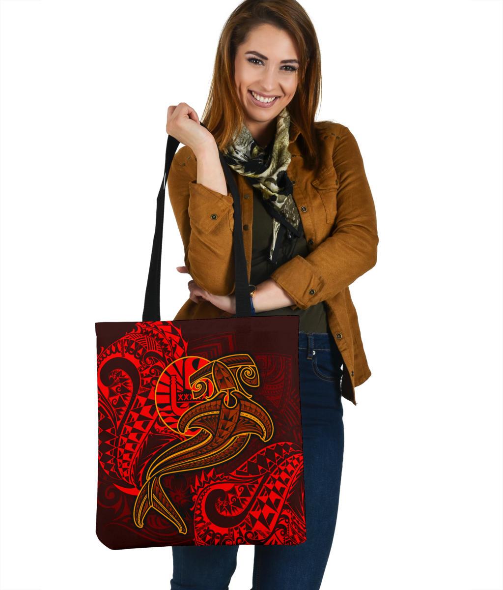 Tahiti Tote Bags - Red Shark Polynesian Tattoo Tote Bag One Size Red - Polynesian Pride