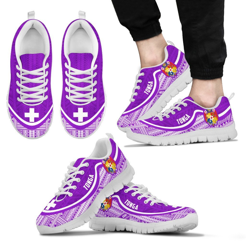 Tonga Wave Sneakers - Polynesian Pattern White Purple Color Men's Sneakers - White - Tonga White - Polynesian Pride