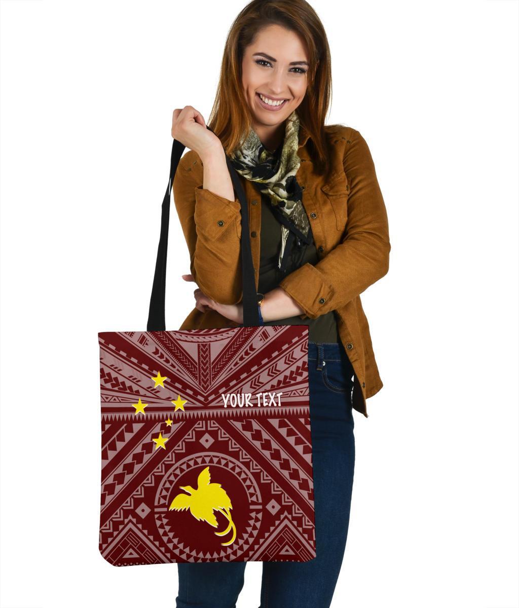 Papua New Guinea Personalised Tote Bag - Flag With Polynesian Patterns (Red) Tote Bag One Size Red - Polynesian Pride