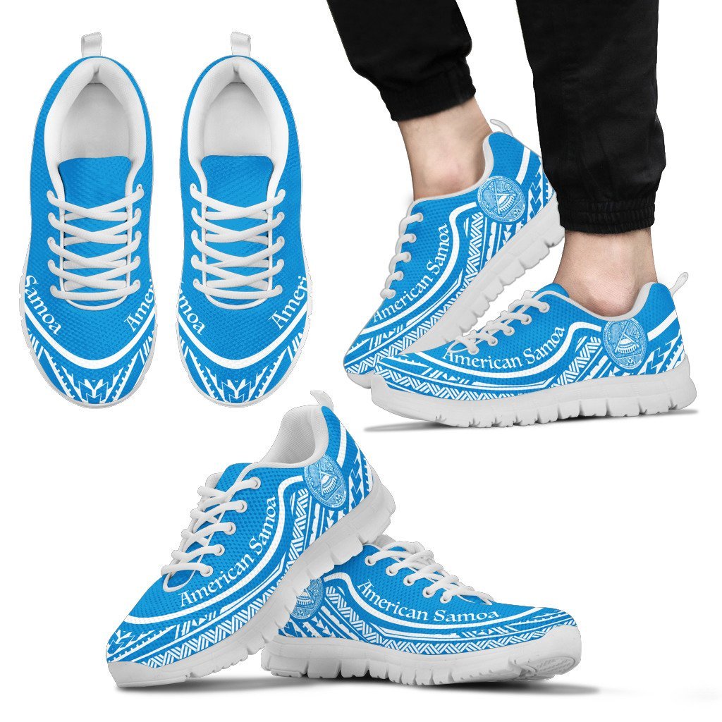 American Samoa Wave Sneakers White Blue Color Men's Sneakers - White - American Samoa White - Polynesian Pride