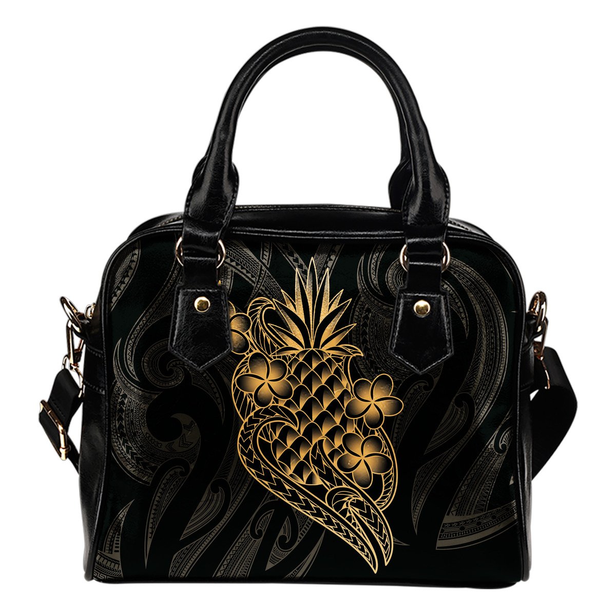 Polynesian Shoulder Handbag - Gold Pineapple One Size Black - Polynesian Pride