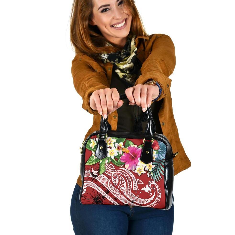 Papua New Guinea Polynesian Shoulder Handbag - Summer Plumeria (Red) One Size Red - Polynesian Pride