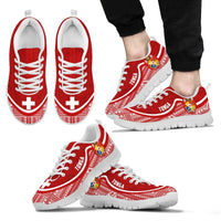 Tonga Wave Sneakers - Polynesian Pattern Flag Color Men's Sneakers - White - Tonga White - Polynesian Pride