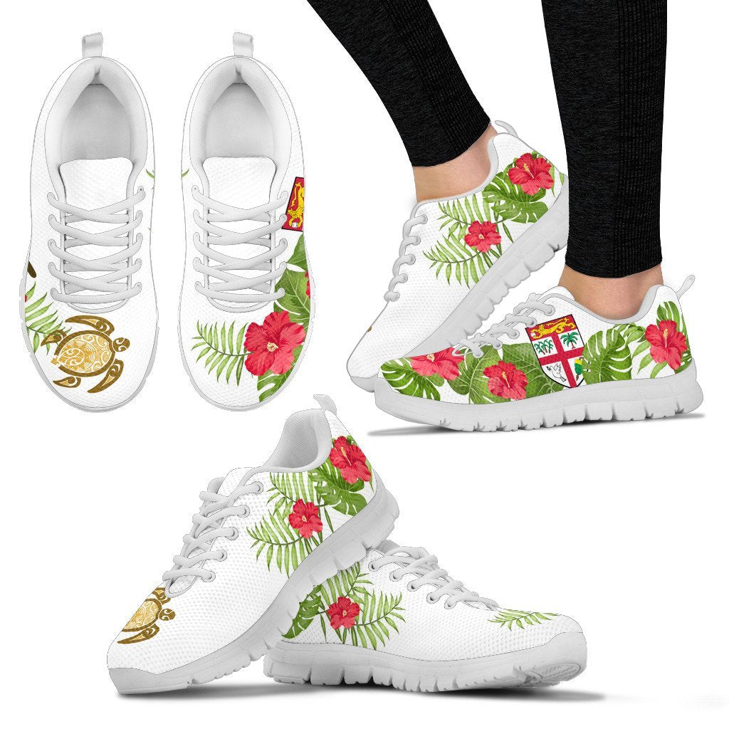 Fiji Sneakers - Fijian Flag Turtle Hibiscus White Version - K5 - Polynesian Pride