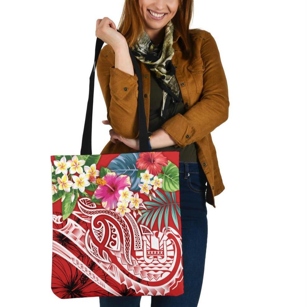 Tahiti Polynesian Tote Bags - Summer Plumeria (Red) Tote Bag One Size Red - Polynesian Pride