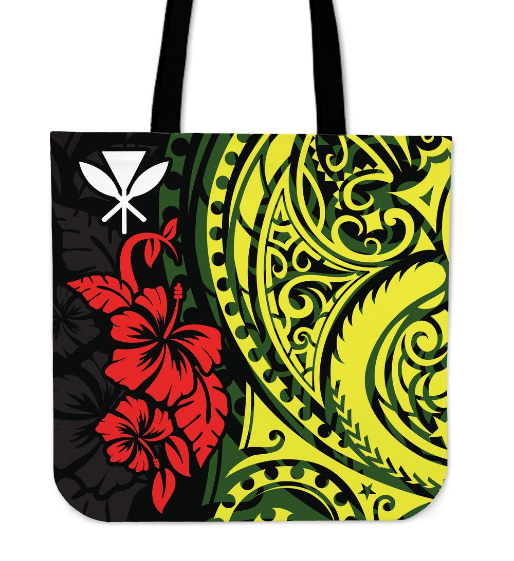 Hawaii Tote Bag - Polynesian Patterns With Hibiscus Flowers One Style One Size Art - Polynesian Pride