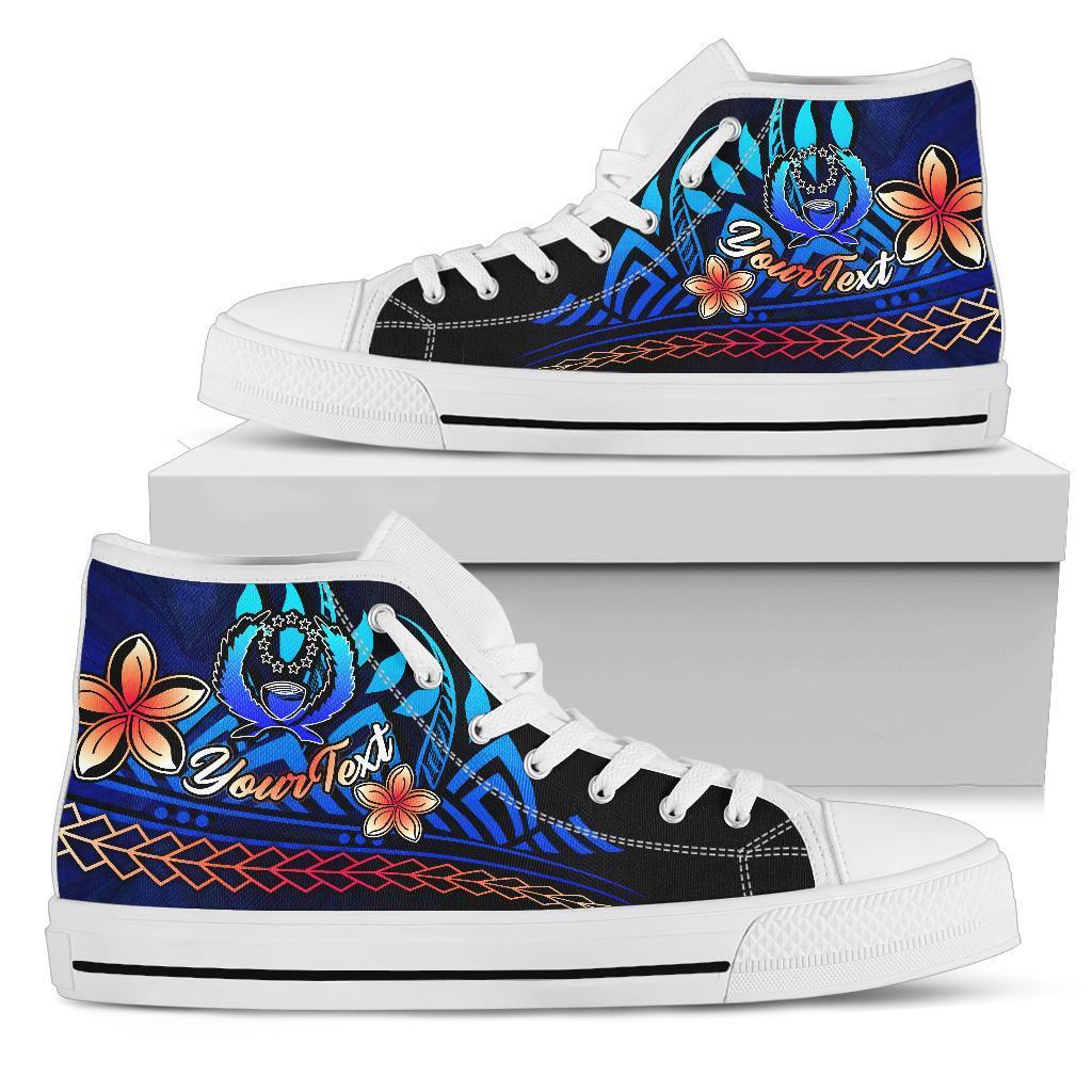 Pohnpei Custom Personalised High Top Shoes Blue - Vintage Tribal Mountain Unisex White - Polynesian Pride