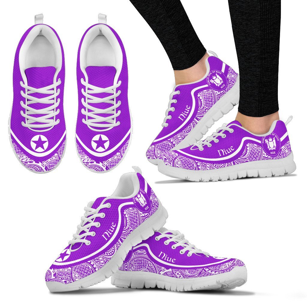 Niue Wave Sneakers - Polynesian Pattern White Purple Color Women's Sneakers - White - Niue White - Polynesian Pride