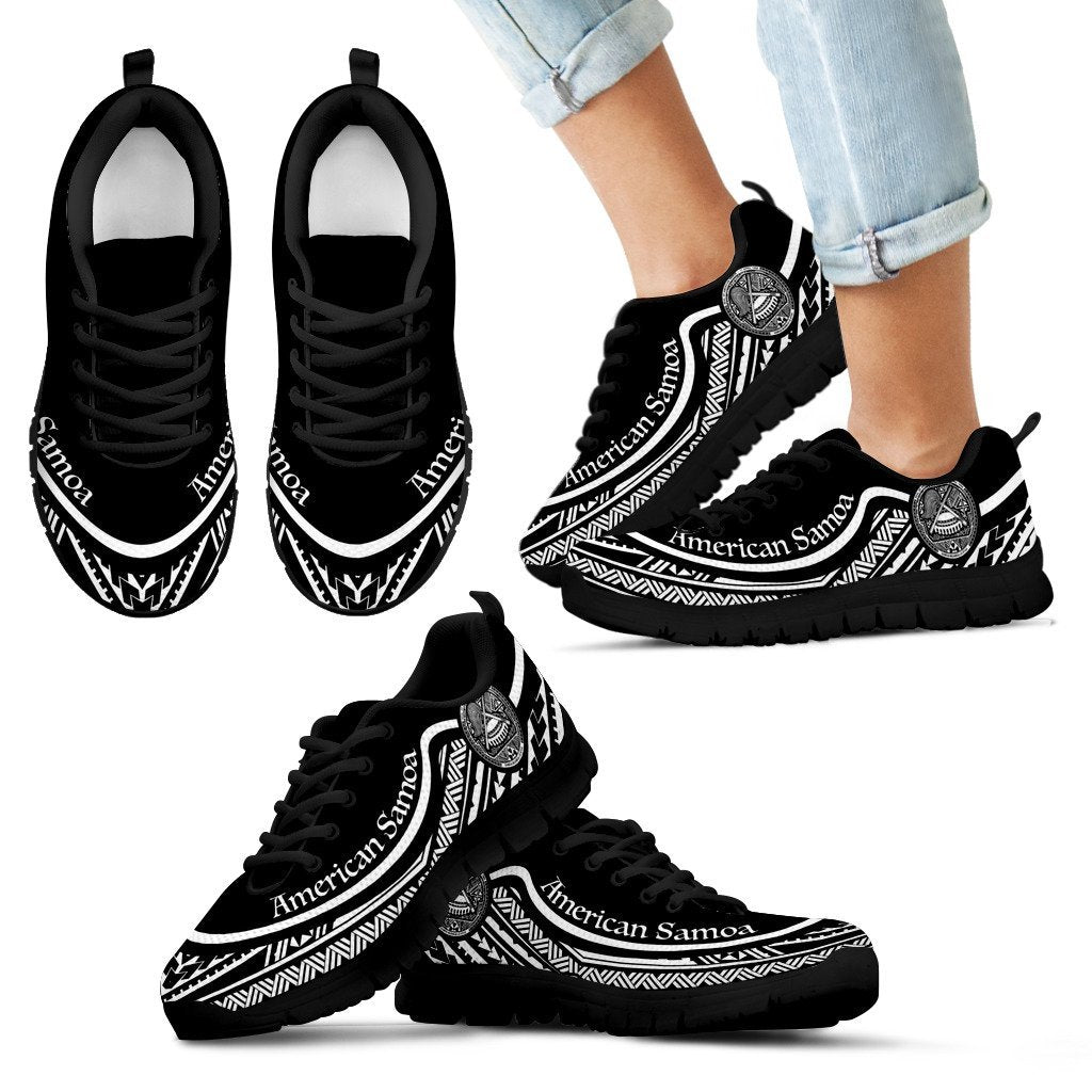 American Samoa Wave Sneakers Black White Color Kid's Sneakers - Black - American Samoa Black - Polynesian Pride