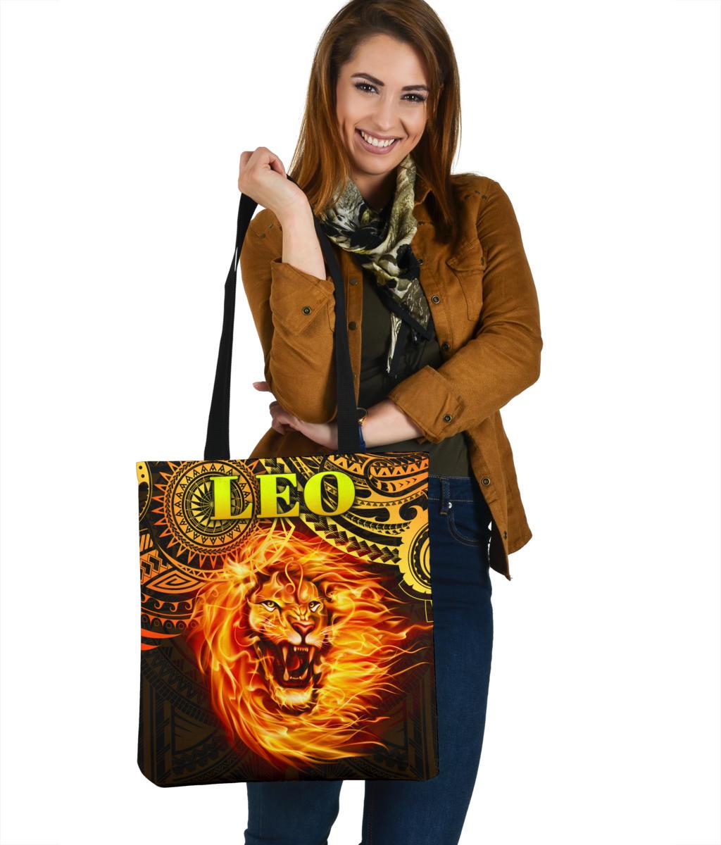 Sun In Leo Zodiac Tote Bag Polynesian Tattoo Unique Vibes Tote Bag One Size Art - Polynesian Pride