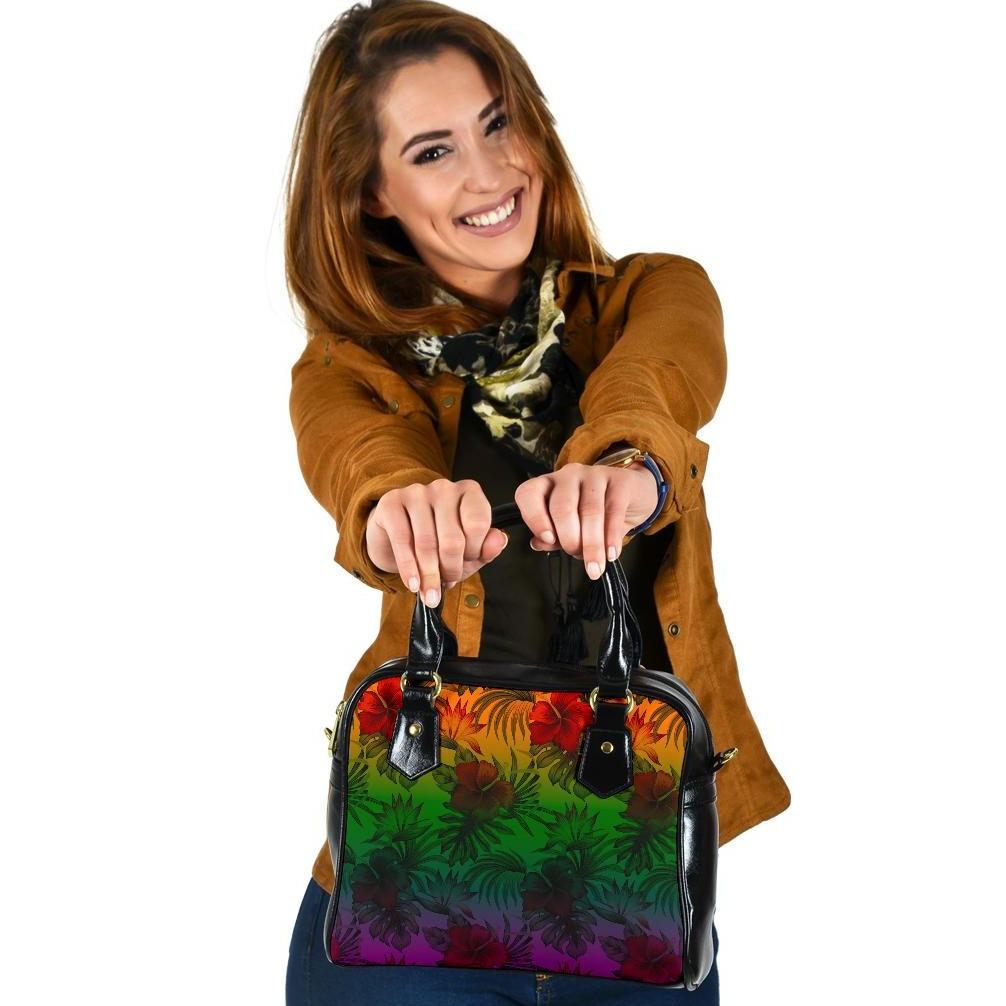 Polynesian Shoulder Handbag - Green Hibiscus Patterns One Size Red - Polynesian Pride