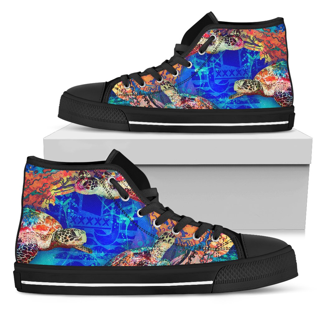 Tahiti Polynesian High Top Shoes - Coral Treasure Unisex Black - Polynesian Pride