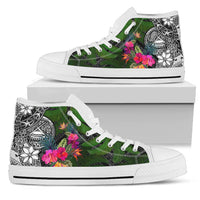 American Samoa High Top Shoes - Turtle Plumeria Banana Leaf Unisex White - Polynesian Pride