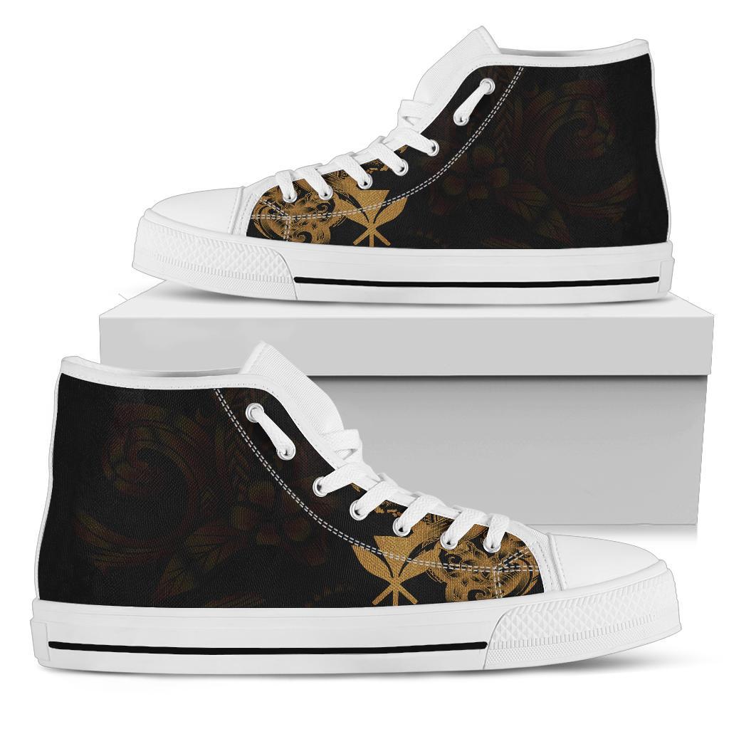 Polynesian Hawaii High Top Shoes - Kanaka Maoli Gold Turtle Unisex White - Polynesian Pride