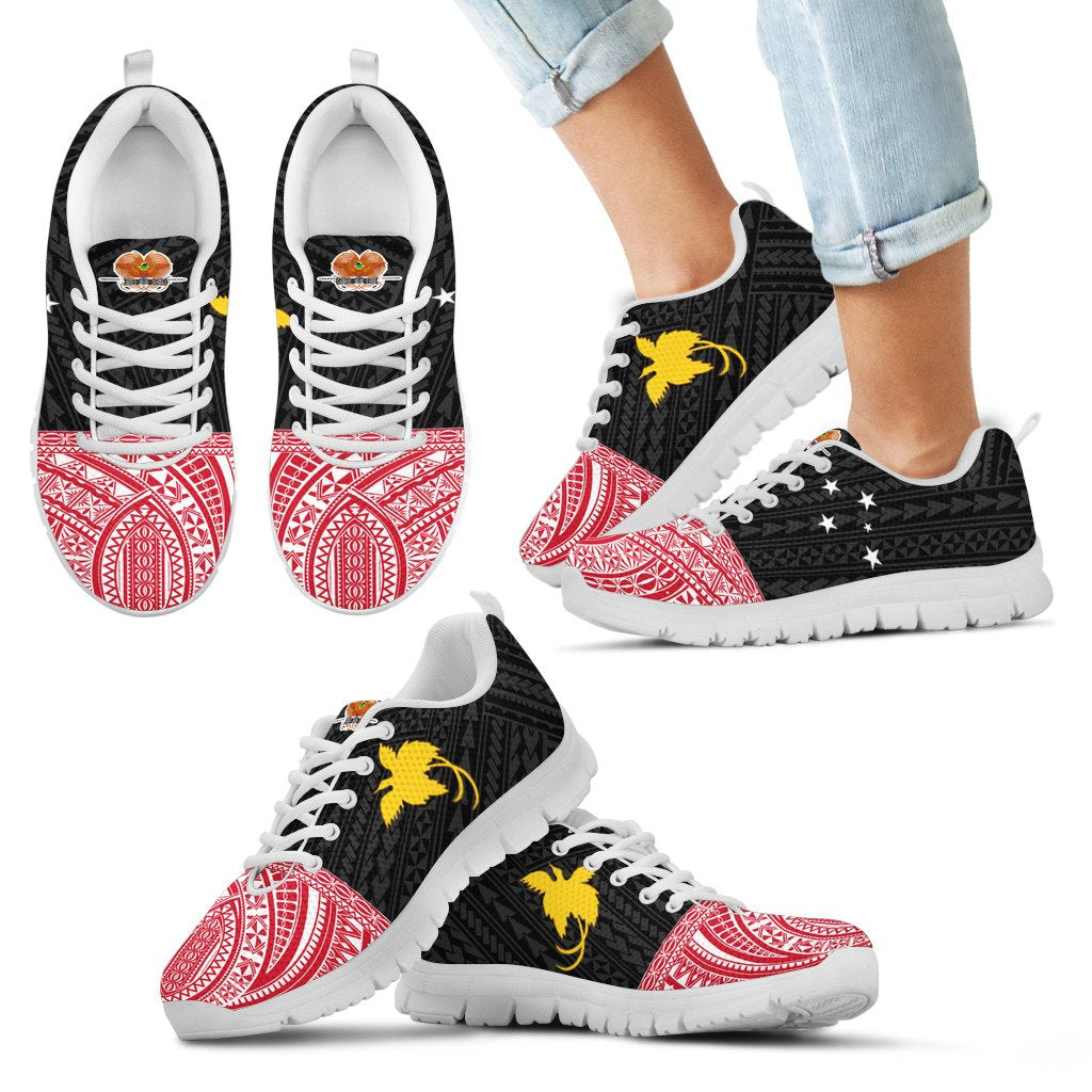 Papua New Guinea Sneakers - Papua New Guinea Flag Polynesian Tattoo - Polynesian Pride