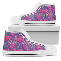 Hawaiian Shoes - Tropical Hibiscus Purple High Top Shoes Mens High Top White - Polynesian Pride