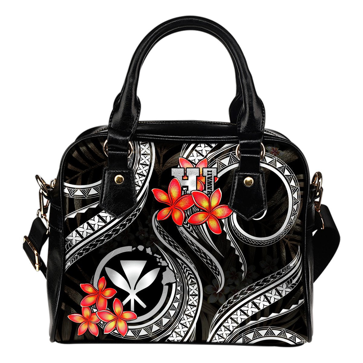 Polynesian Hawaii Shoulder Handbag - Black Plumeria One Size BLACK - Polynesian Pride
