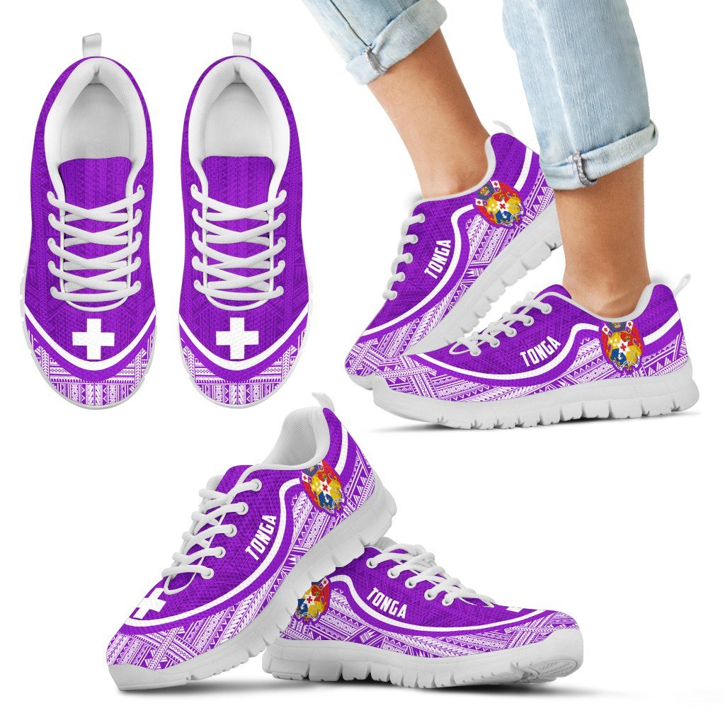 Tonga Wave Sneakers - Polynesian Pattern White Purple Color Kid's Sneakers - White - Tonga White - Polynesian Pride