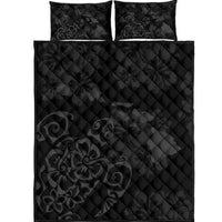 Turtle Hibiscus Map Grey Quilt Bed Set Black - Polynesian Pride