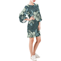 Hawaii Bell Sleeve Dress - Hibiscus Tribal Pattern - Polynesian Pride