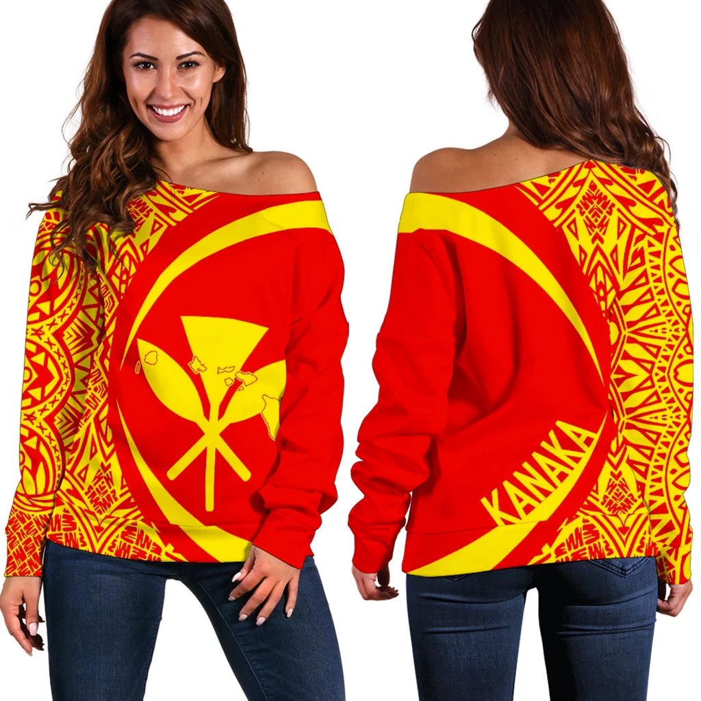 Kanaka Mauna Kea Polynesian Women's Off Shoulder Sweater - Circle Style Art - Polynesian Pride