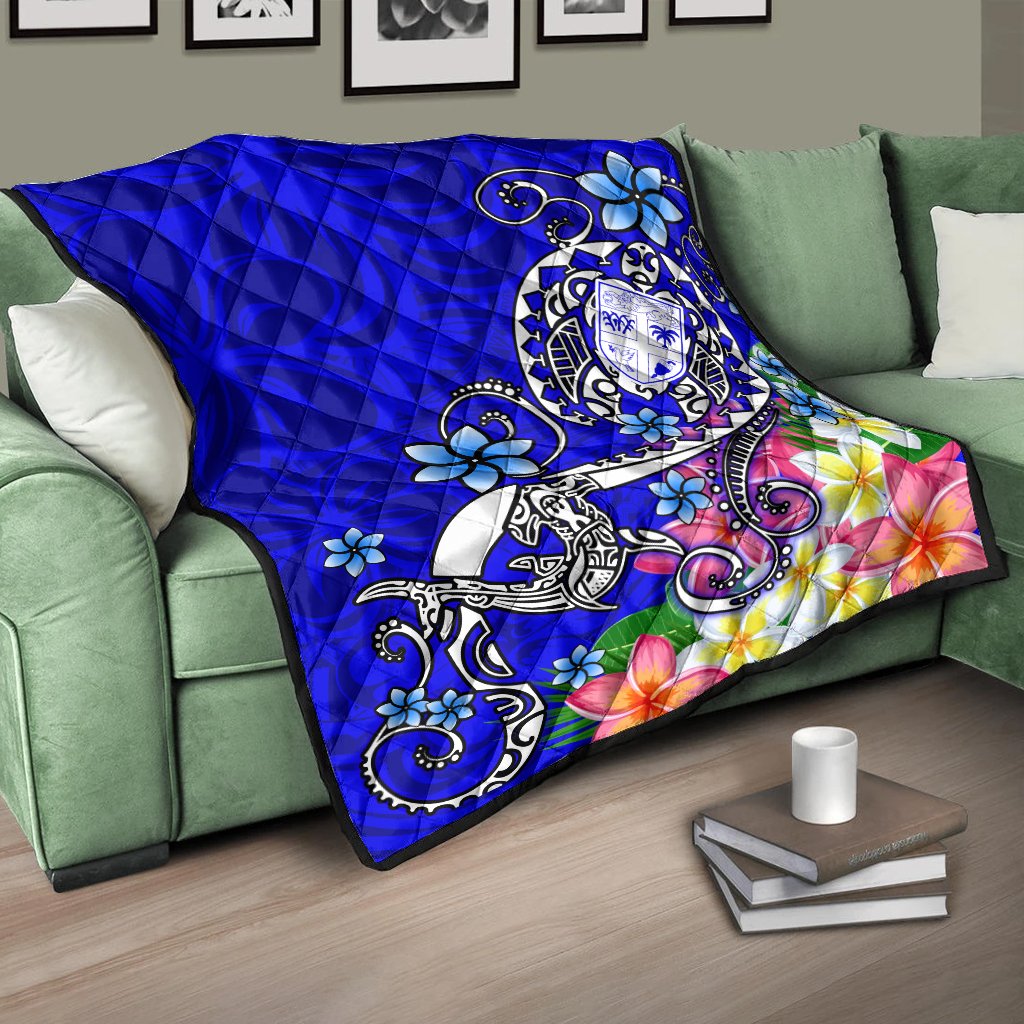 Fiji Premium Quilt - Turtle Plumeria (Blue) - Polynesian Pride