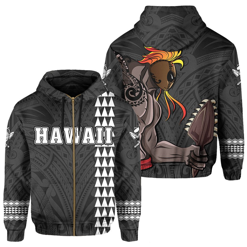 Polynesian Islands Warrior Kakau Hawaii Zip Hoodie Gray Unisex Gray - Polynesian Pride