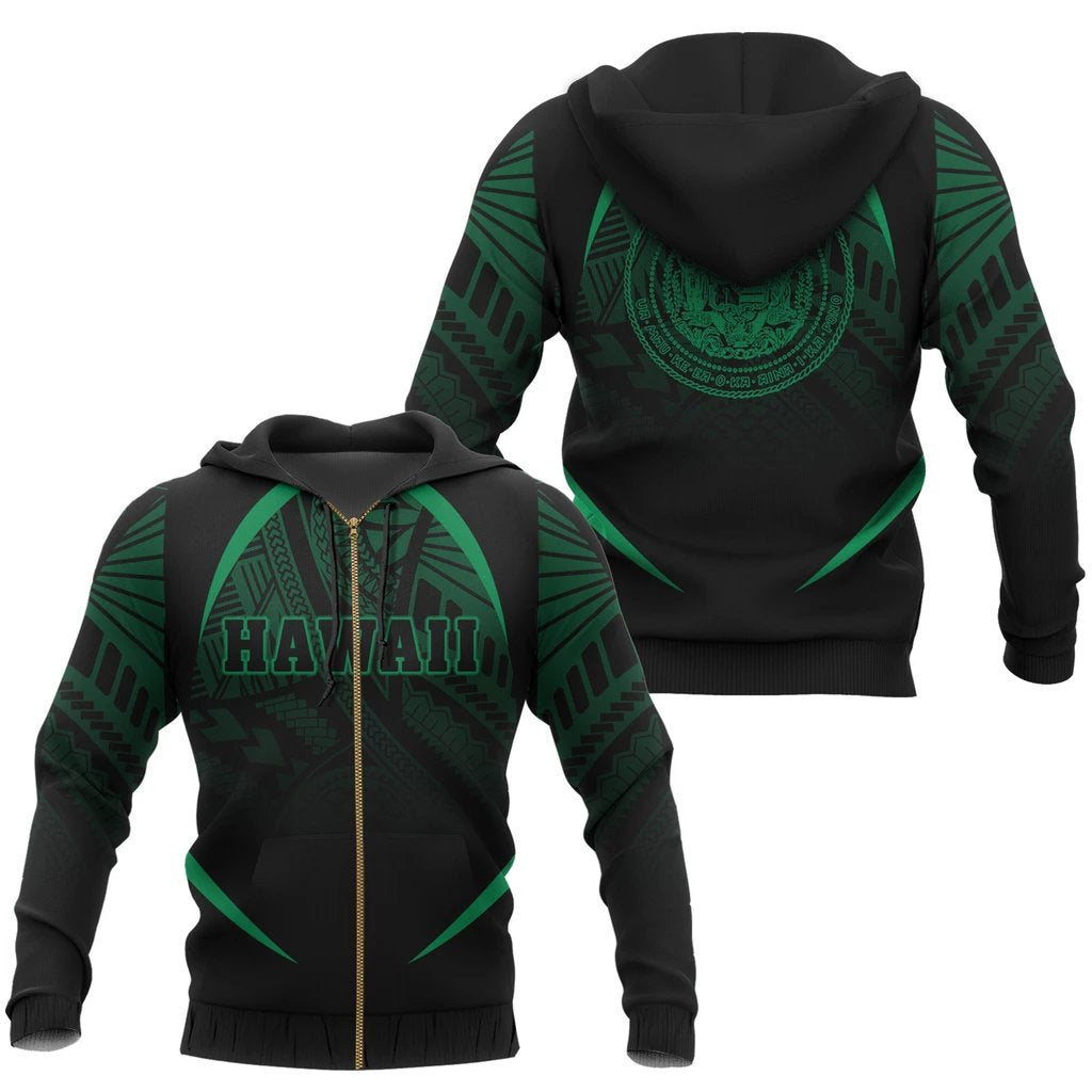 Hawaii Polynesian Zipper Hoodie Green The Face Style Unisex Green - Polynesian Pride