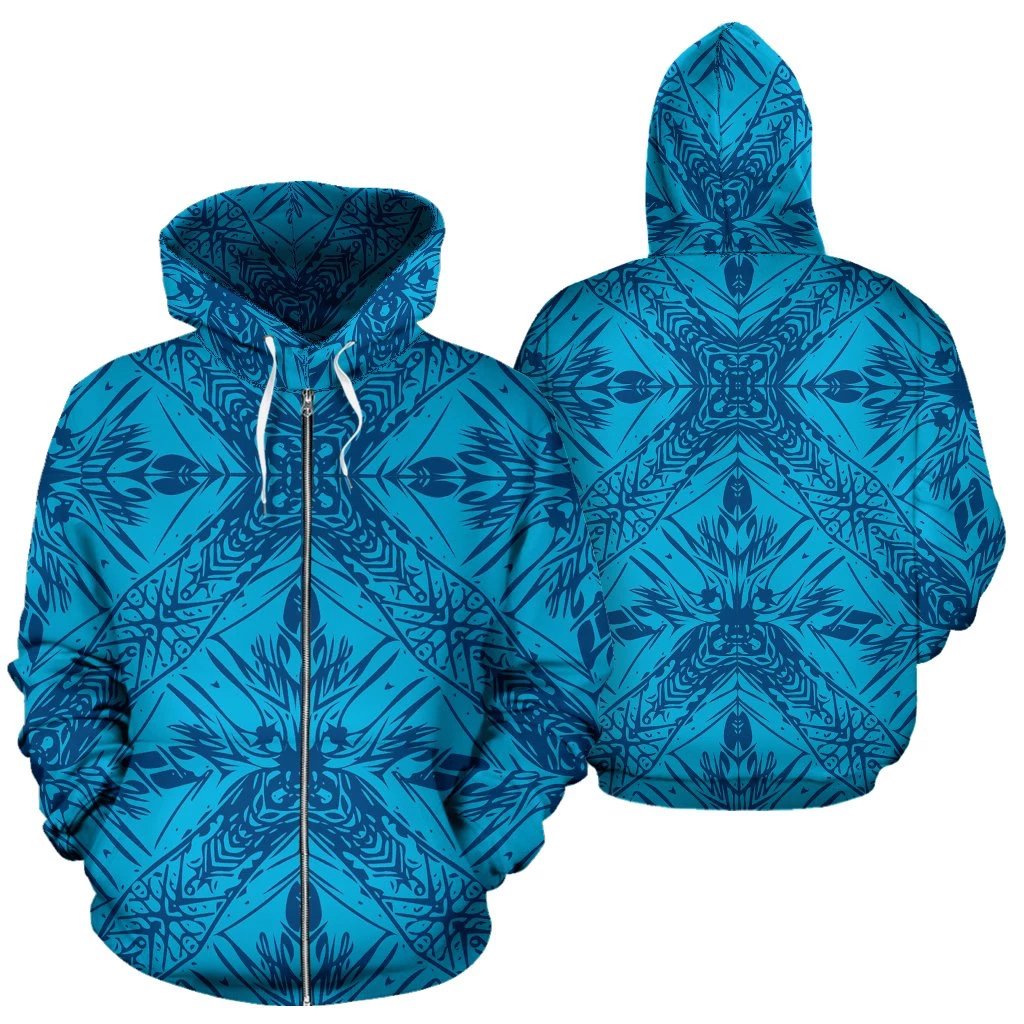 Polynesian Zip up Hoodie Tribal 21 Unisex Blue - Polynesian Pride