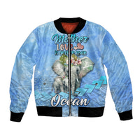 Mother's Day Elephant Watercolor Style Mix Polynesian Pattern Bomber Jacket TS07 Unisex Blue - Polynesian Pride