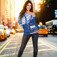 (Custom Personalised) Samoa Siapo Off Shoulder Sweater Sporty Mix Barkcloth Panel LT13 - Polynesian Pride