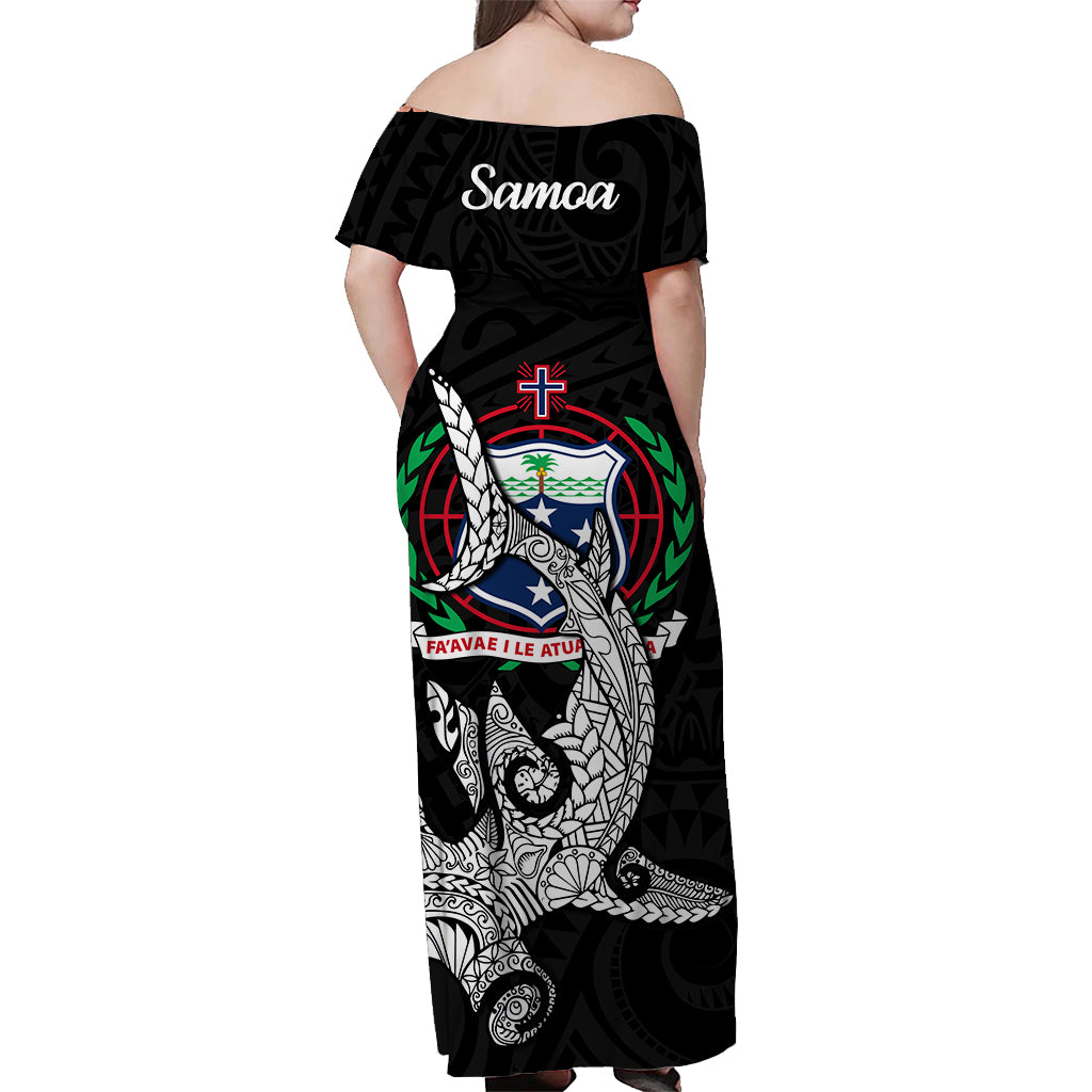 Samoa Off Shoulder Long Dress Hammerhead Shark Black LT13 - Polynesian Pride