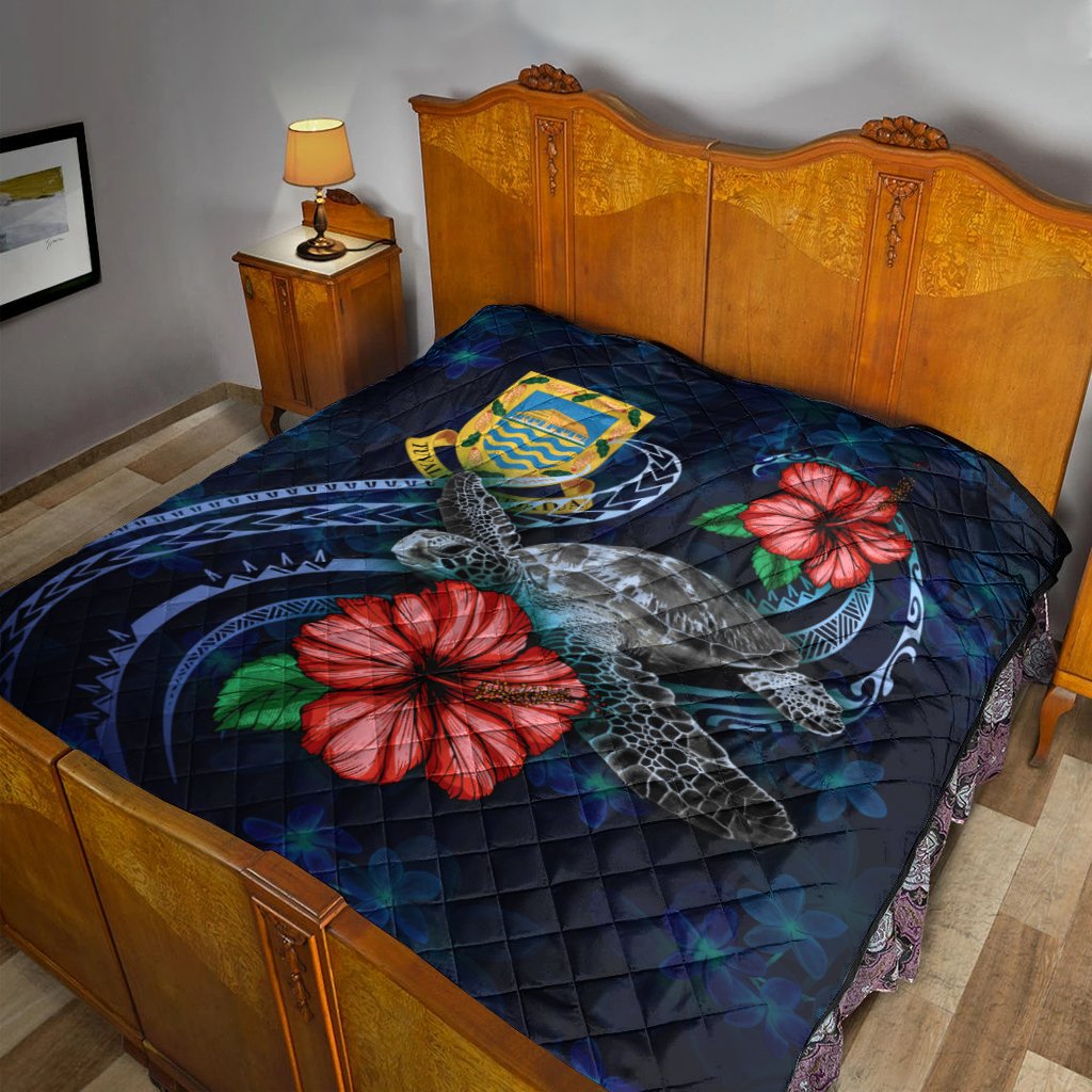 Tuvalu Polynesian Premium Quilt - Blue Turtle Hibiscus - Polynesian Pride