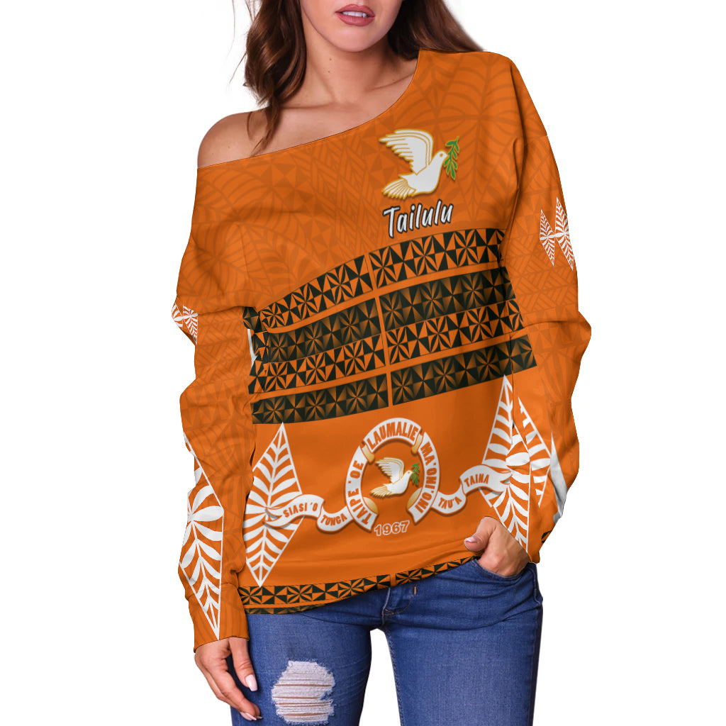Tailulu College Off Shoulder Sweater Tonga Pattern LT13 - Polynesian Pride