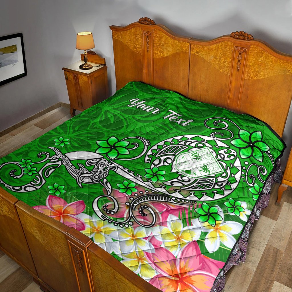 Fiji Custom Personalised Premium Quilt - Turtle Plumeria (Green) - Polynesian Pride