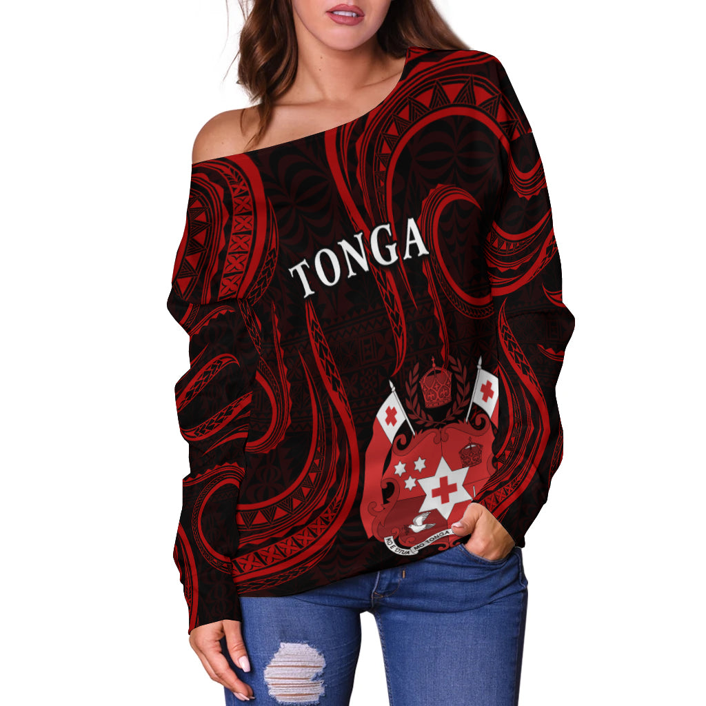 Tonga Pattern Off Shoulder Sweater Always Proud LT13 - Polynesian Pride
