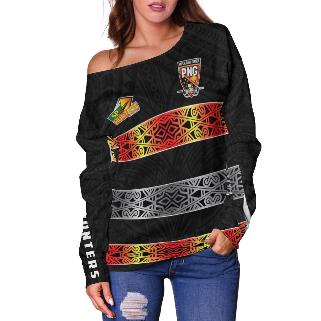 (Custom Personalised) The Hunters PNG Off Shoulder Sweater Papua New Guinea Hunters Rugby LT13 - Polynesian Pride