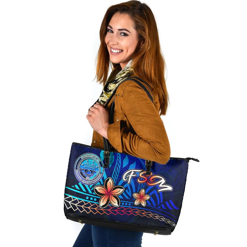 Federated States of Micronesia Large Leather Tote Bag - Vintage Tribal Mountain - Polynesian Pride