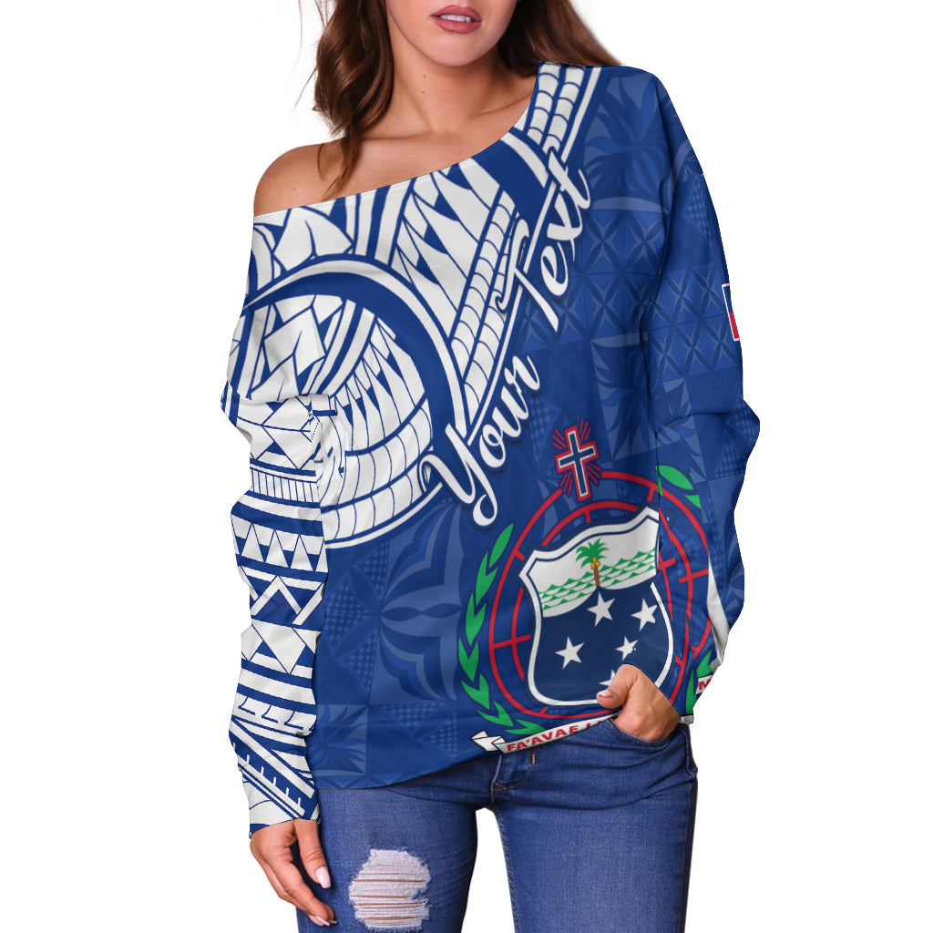 (Custom Personalised) Samoa Siapo Off Shoulder Sweater Sporty Mix Barkcloth Panel LT13 - Polynesian Pride