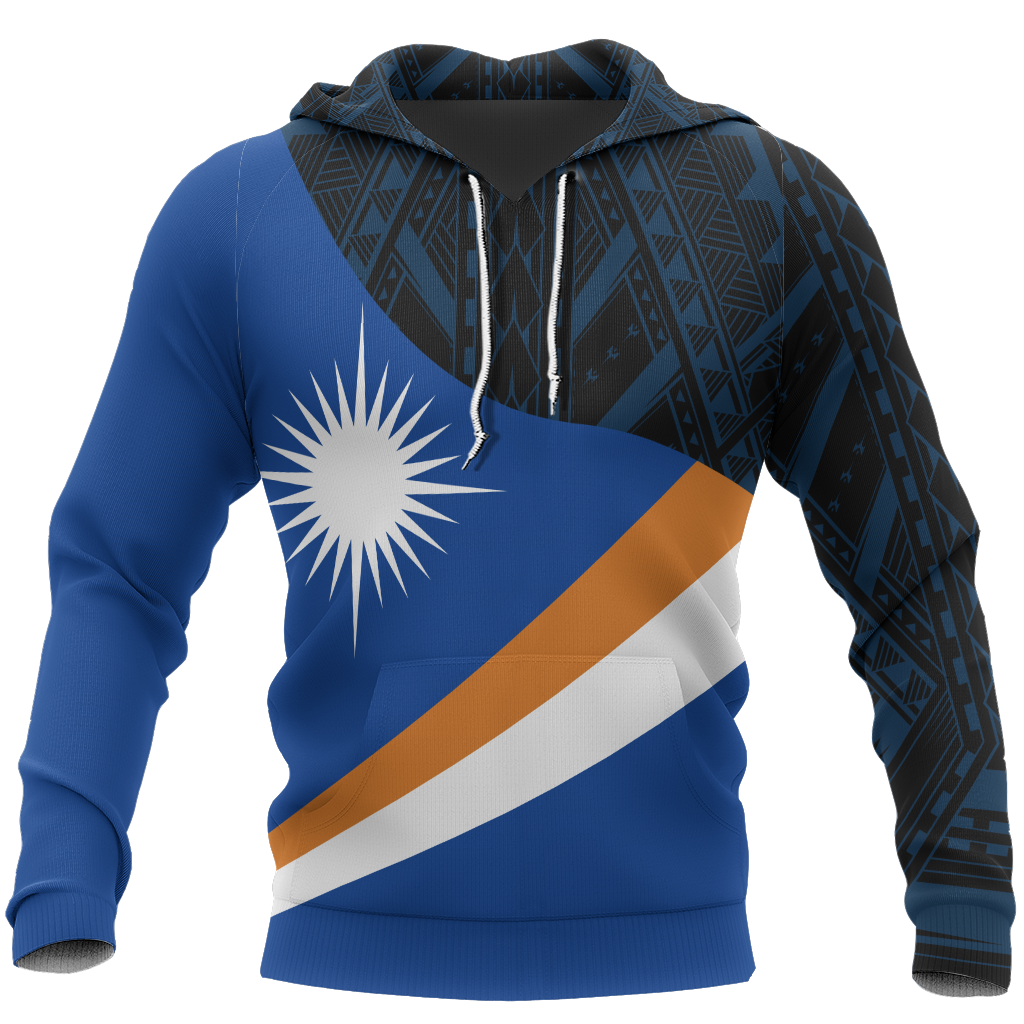 Marshall Islands Pullover Hoodie Marshall Islands Flag Polynesian Tattoo A0 Unisex Blue - Polynesian Pride