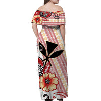 Hawaii Off Shoulder Long Dress Kakau Tribal Red Batik Floral Ver.02 LT13 - Polynesian Pride
