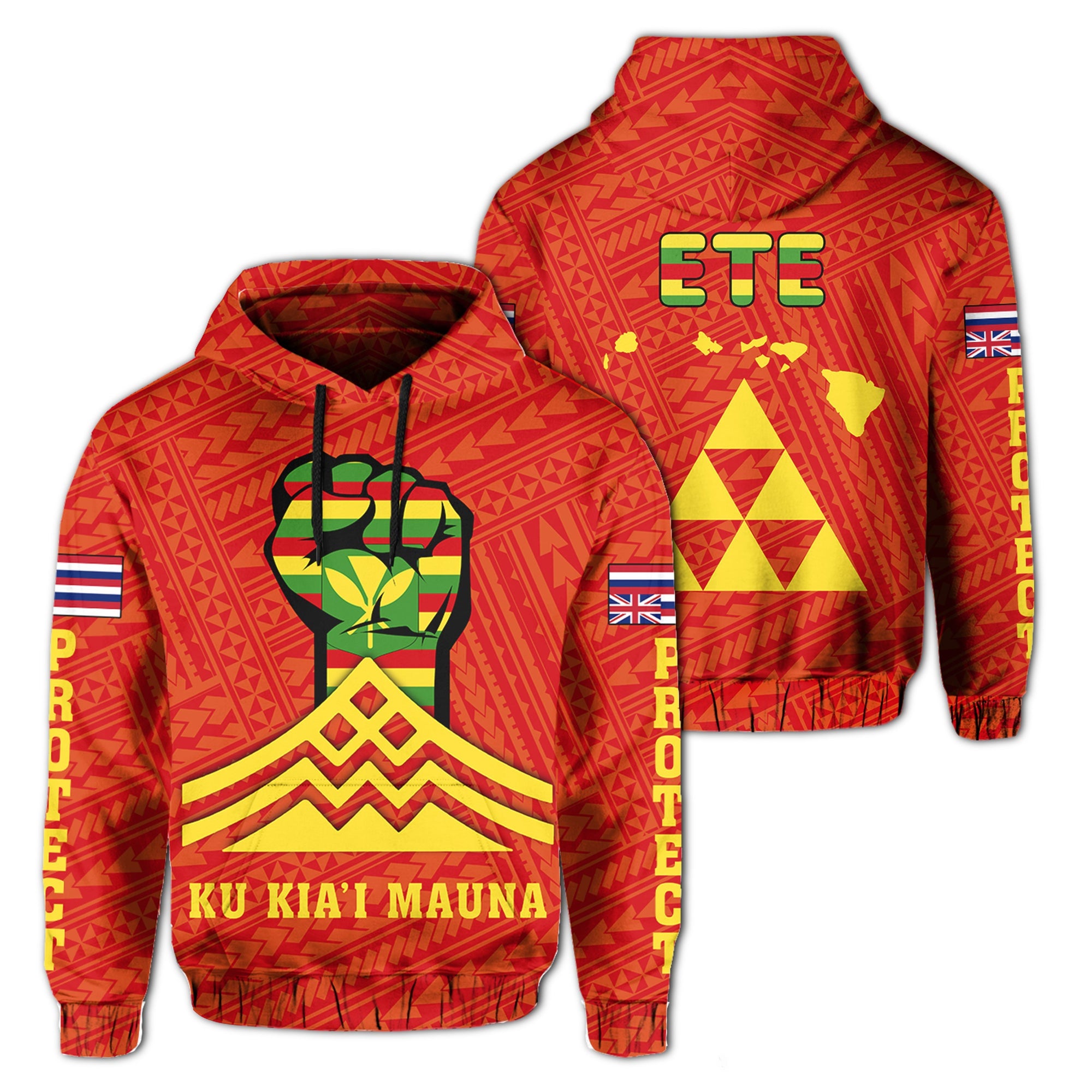 Polynesian Kakau Ete Protect Mauna Kea Strong Kanaka Maoli Flag Hawaii Hoodie Unisex Red - Polynesian Pride