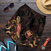 Hawaii Polynesian Men's Shorts - Turtle With Blooming Hibiscus Gold Gold - Polynesian Pride
