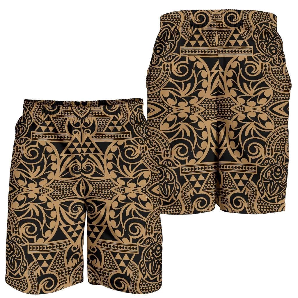 Polynesian Kakau Turtle Gold Men's Short Gold - Polynesian Pride