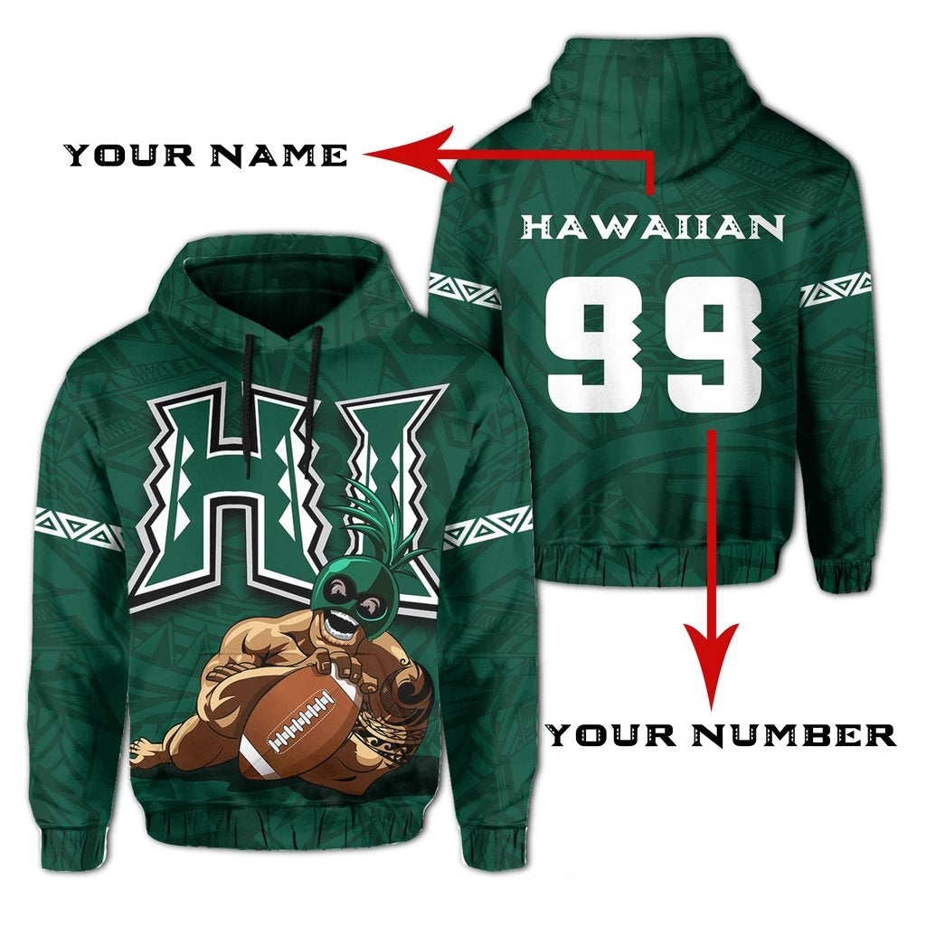 Personalizer Polynesian Kakau Hawaii Warrior Football Hoodie Unisex White - Polynesian Pride