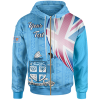 Fiji Custom Zip up Hoodie Fiji Flag Unisex Blue - Polynesian Pride