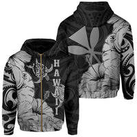 Hawaii Turtle Hoodie (Zipper) Polynesian Hibiscus Art Ver 2.0 Gray Unisex Gray - Polynesian Pride