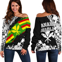 Polynesian Kanaka Flag Women's Off Shoulder Sweater - Nora Style - White Black - Polynesian Pride