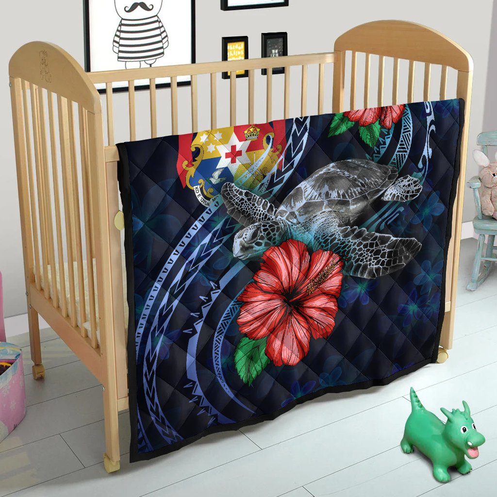Tonga Polynesian Premium Quilt - Blue Turtle Hibiscus - Polynesian Pride